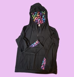 Shirley brand hoodie. Size large. Black with rainbow leopard.